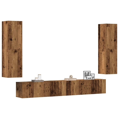 Tv-wandkasten 4 st bewerkt hout oud houtkleurig