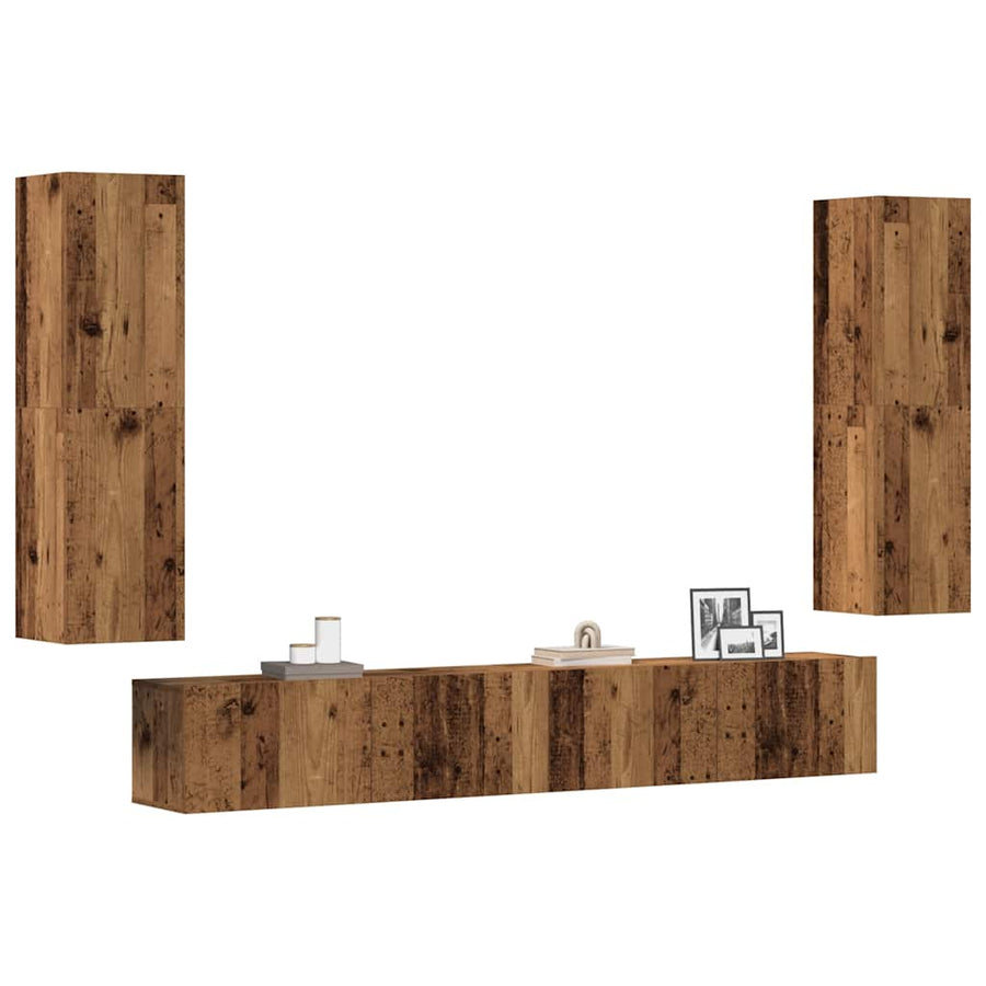 Tv-wandkasten 4 st bewerkt hout oud houtkleurig