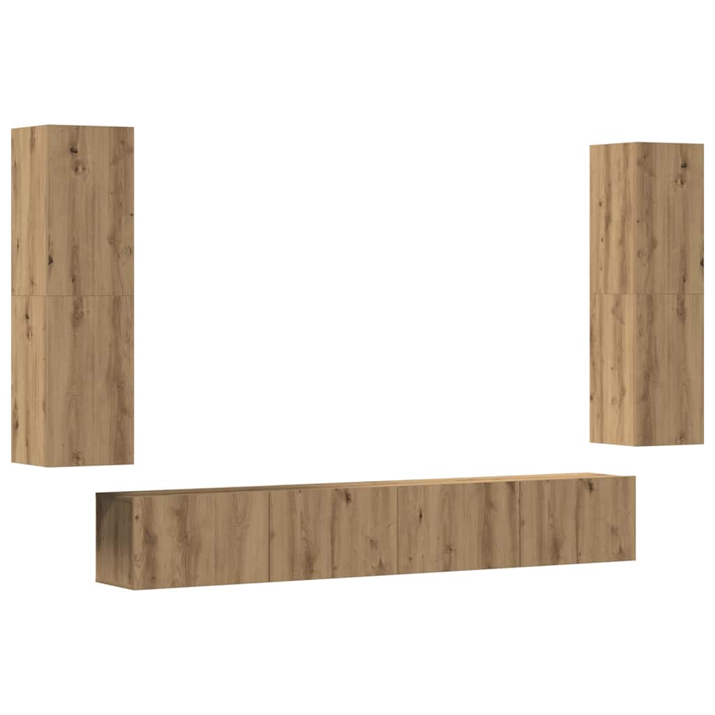 Tv-wandkasten 4 st bewerkt hout artisanaal eikenkleurig