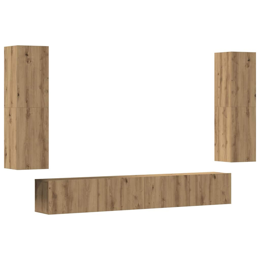 Tv-wandkasten 4 st bewerkt hout artisanaal eikenkleurig