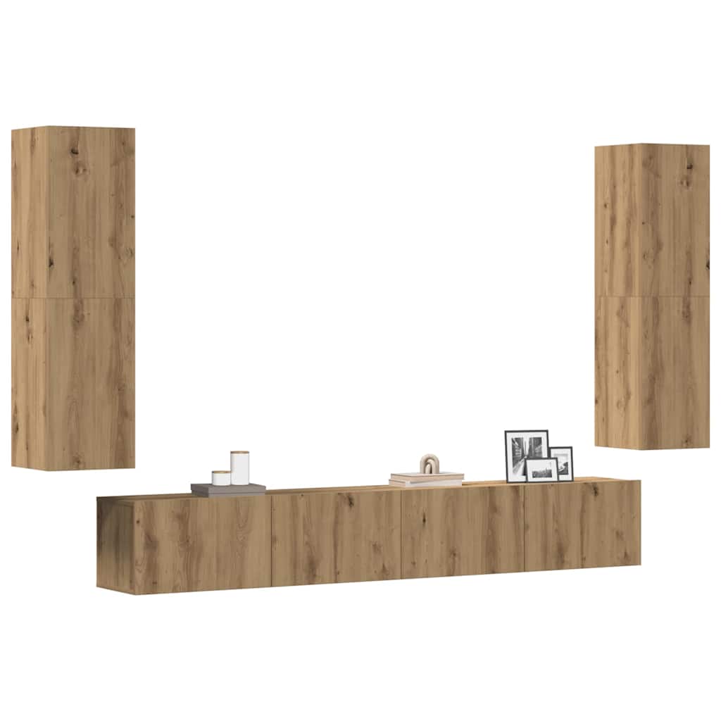 Tv-wandkasten 4 st bewerkt hout artisanaal eikenkleurig