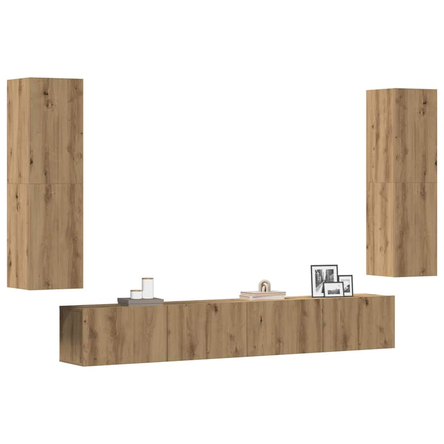 Tv-wandkasten 4 st bewerkt hout artisanaal eikenkleurig
