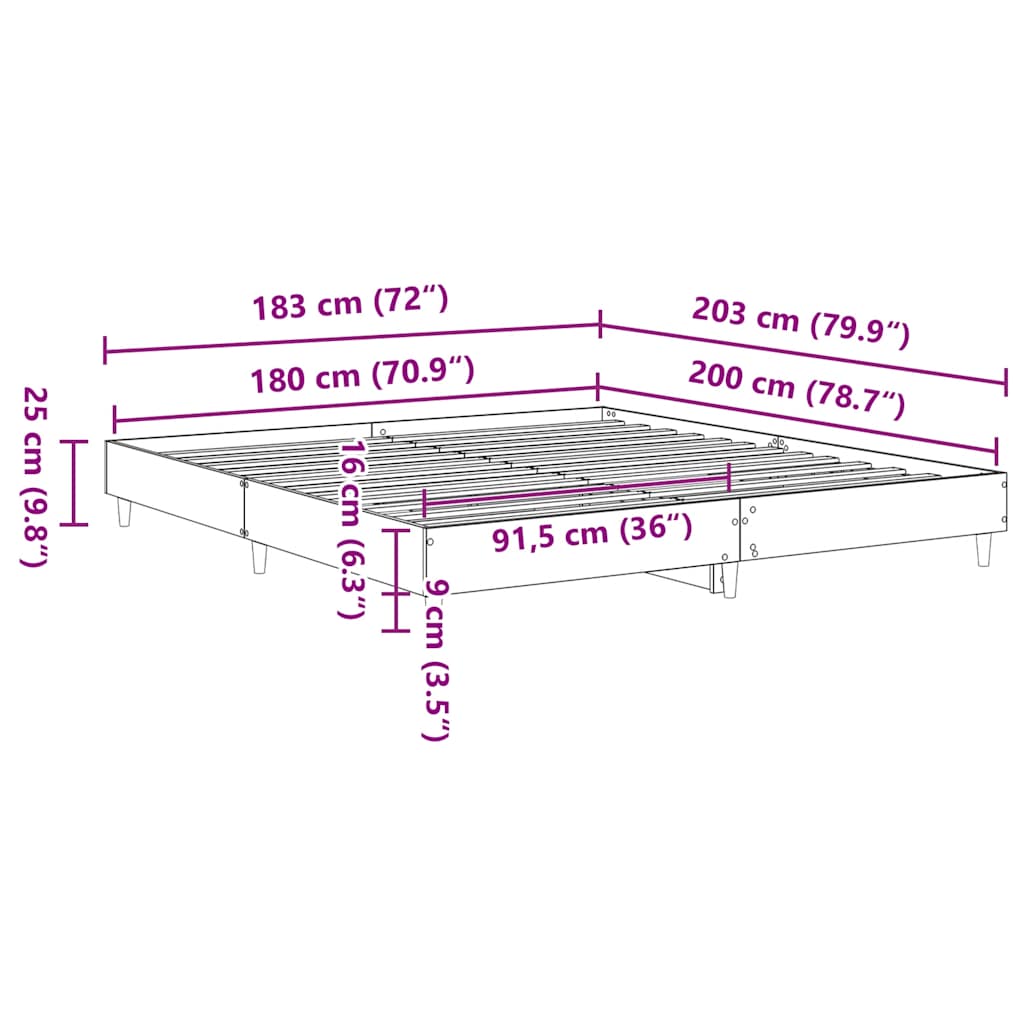 Bedframe zonder matras 180x200 cm spaanplaat zwart