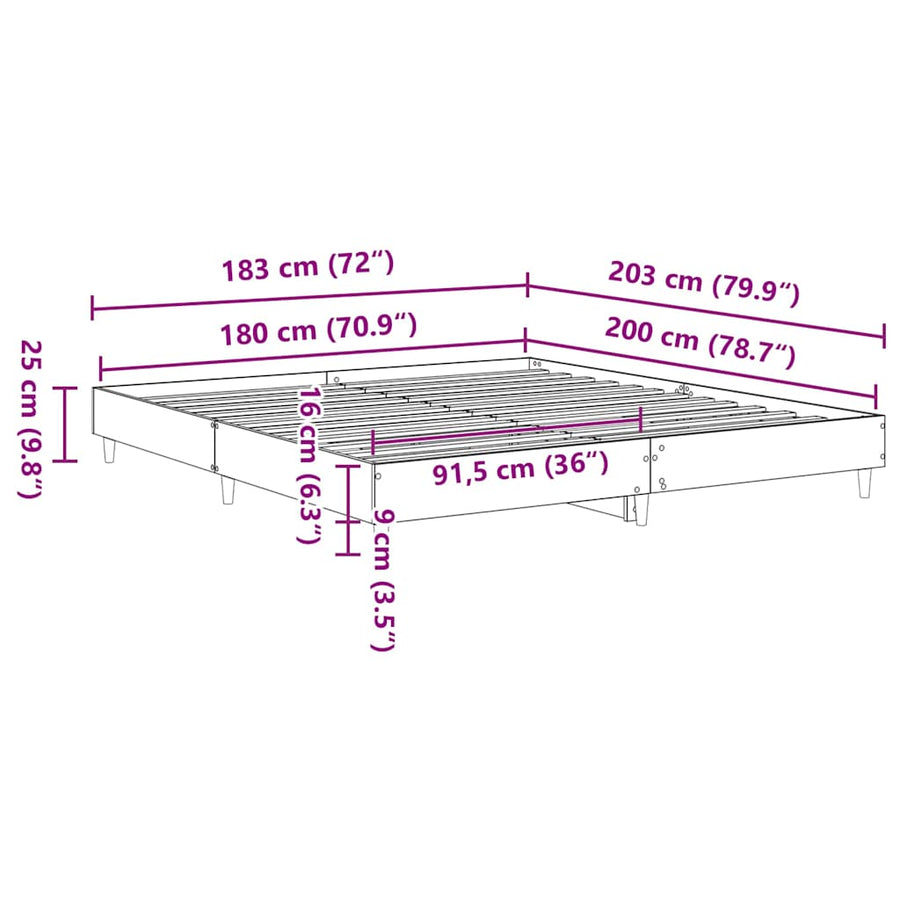 Bedframe zonder matras hout sonoma eikenkleurig 180x200 cm