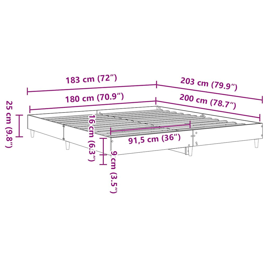 Bedframe zonder matras 180x200 cm spaanplaat betongrijs