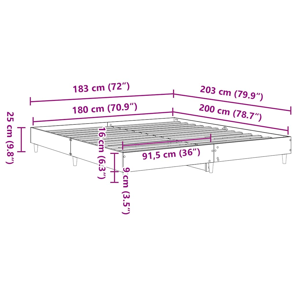 Bedframe zonder matras 180x200 cm bewerkt hout oud hout