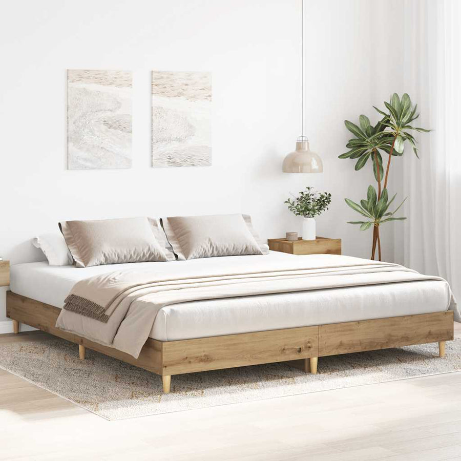 Bedframe zonder matras spaanplaat artisanaal eikenkleurig