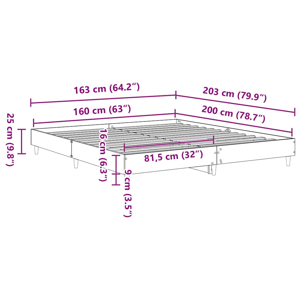 Bedframe zonder matras 160x200 cm spaanplaat wit