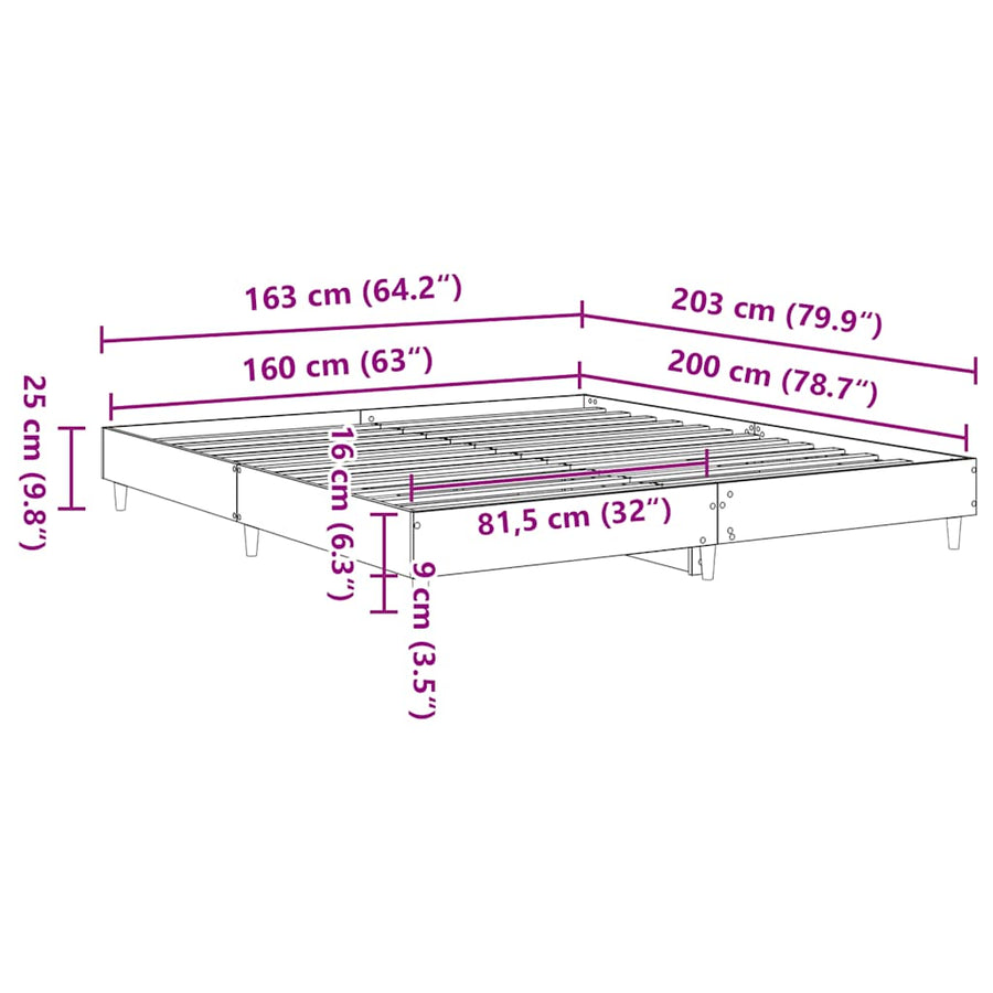Bedframe zonder matras hout gerookt eikenkleurig 160x200 cm