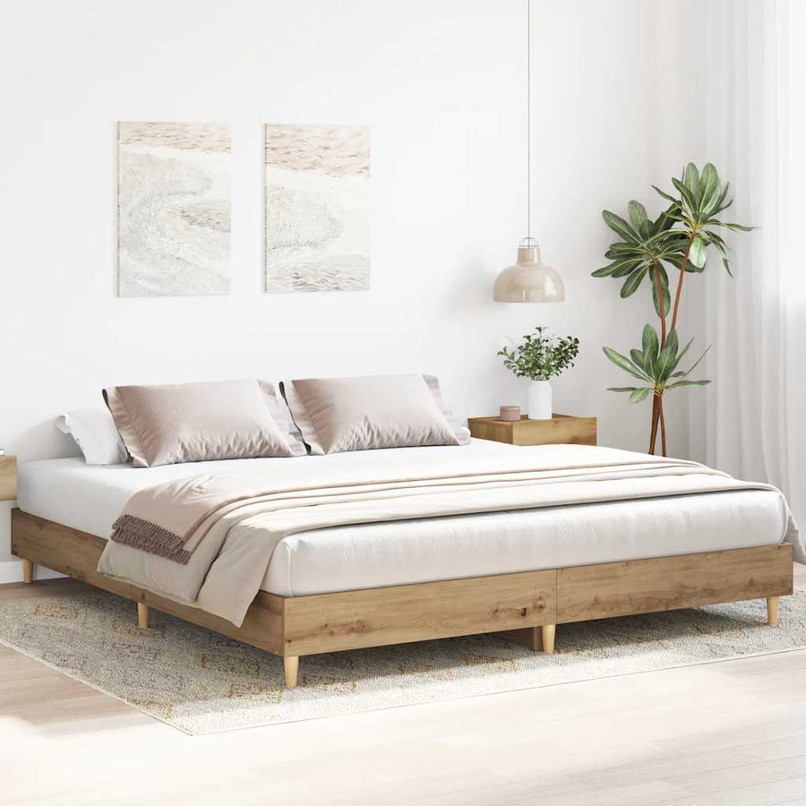 Bedframe zonder matras spaanplaat artisanaal eikenkleurig