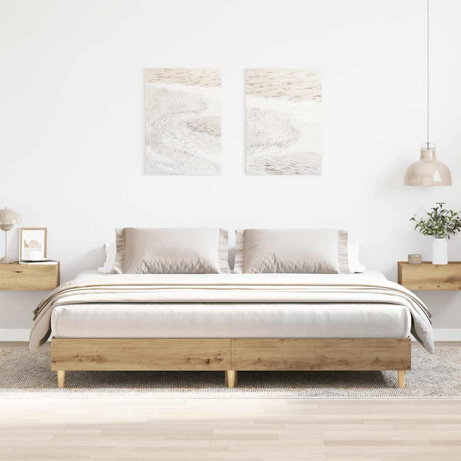 Bedframe zonder matras spaanplaat artisanaal eikenkleurig