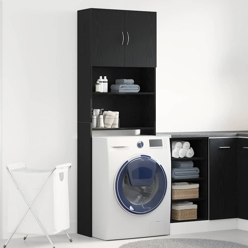 Wasmachinekast 64x24x190 cm spaanplaat zwart eikenkleurig