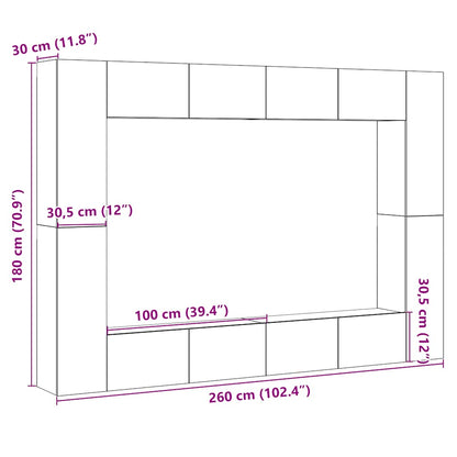 Tv-wandkasten 8 st bewerkt hout oud houtkleurig