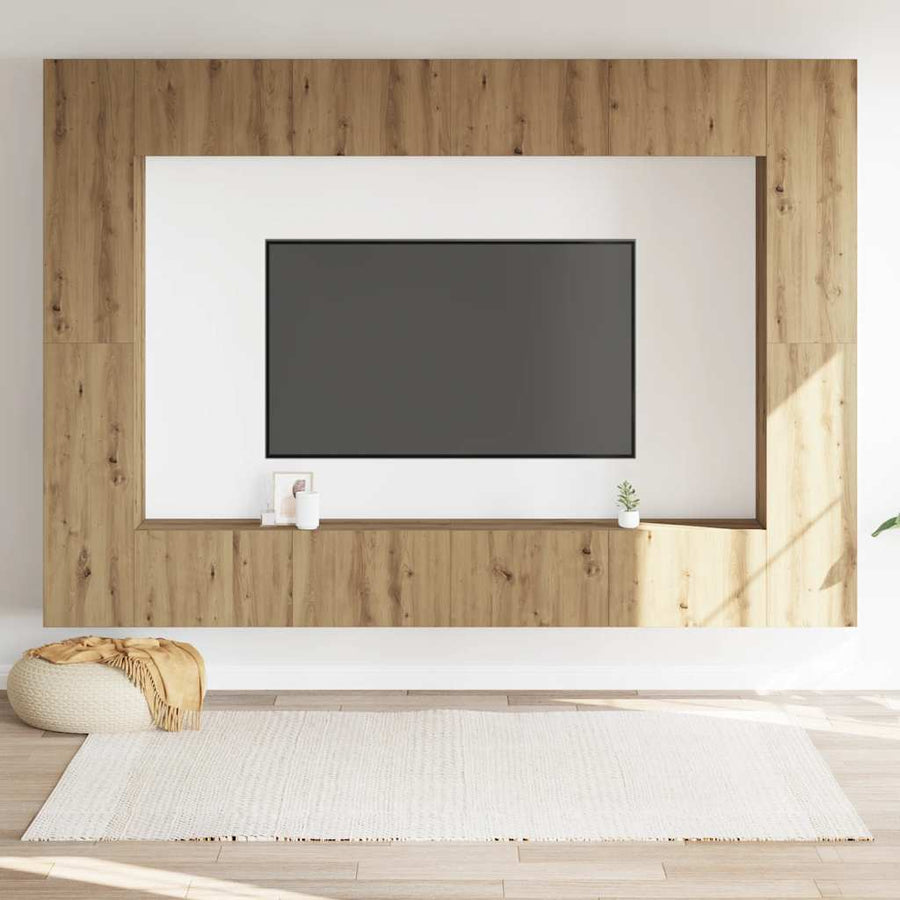 Tv-wandkasten 8 st bewerkt hout artisanaal eikenkleurig