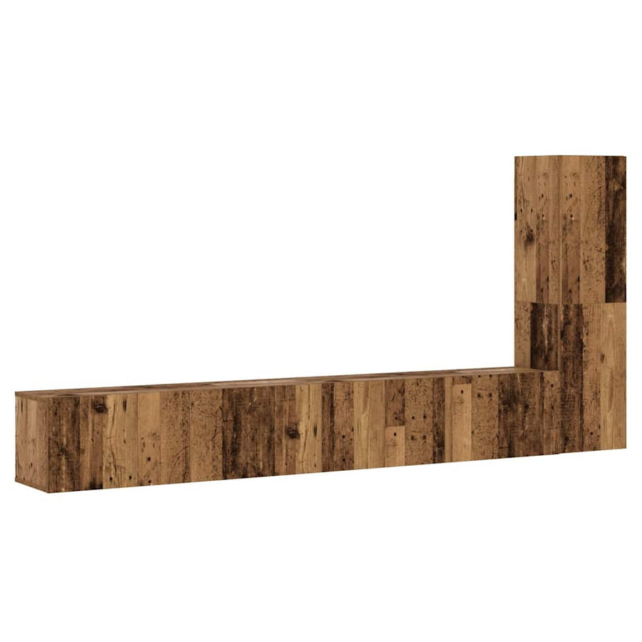 Tv-wandkasten 3 st bewerkt hout oud houtkleurig