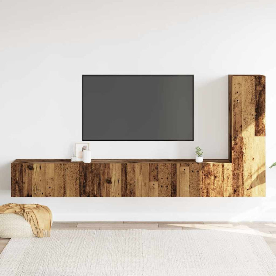 Tv-wandkasten 3 st bewerkt hout oud houtkleurig