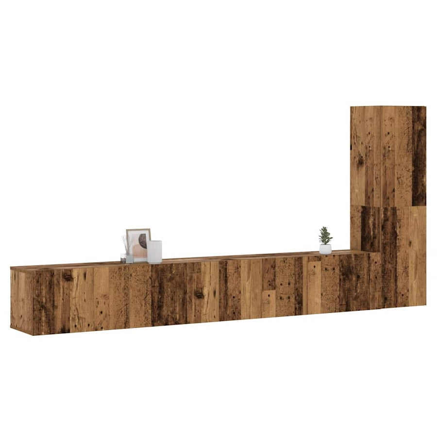 Tv-wandkasten 3 st bewerkt hout oud houtkleurig