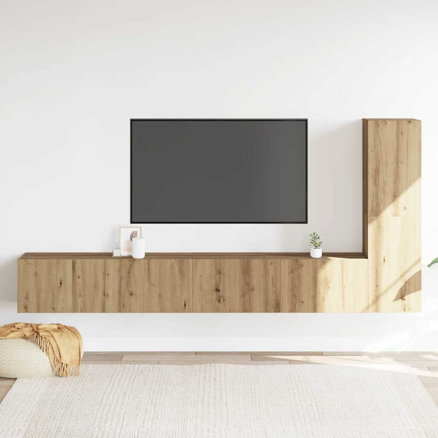 Tv-wandkasten 3 st bewerkt hout artisanaal eikenkleurig