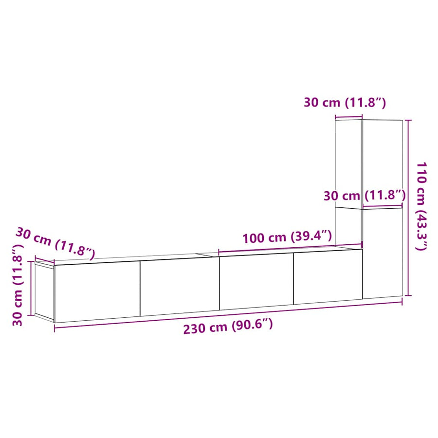 Tv-wandkasten 3 st bewerkt hout artisanaal eikenkleurig