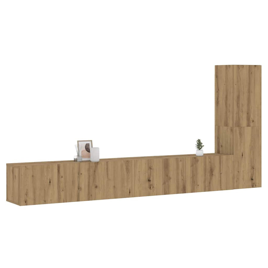 Tv-wandkasten 3 st bewerkt hout artisanaal eikenkleurig
