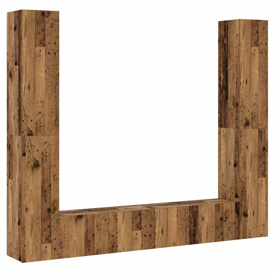 Tv-wandkasten 6 st bewerkt hout oud houtkleurig