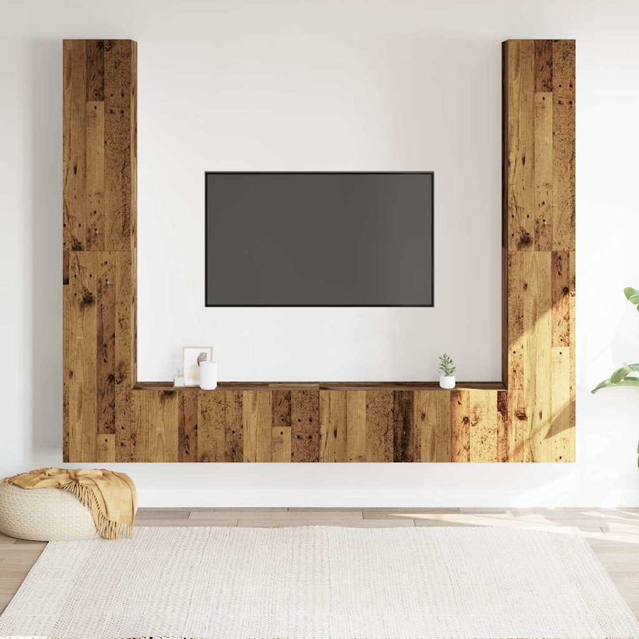 Tv-wandkasten 6 st bewerkt hout oud houtkleurig