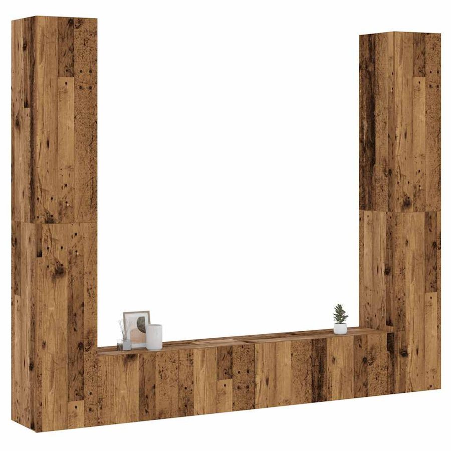 Tv-wandkasten 6 st bewerkt hout oud houtkleurig