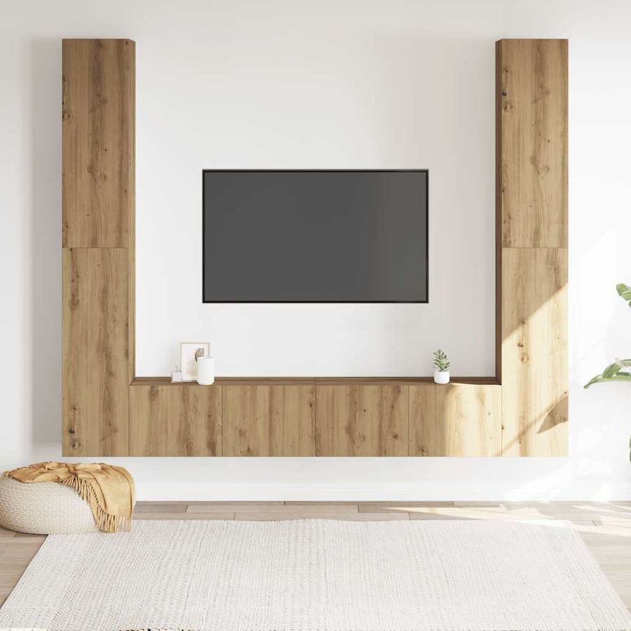 Tv-wandkasten 6 st bewerkt hout artisanaal eikenkleurig