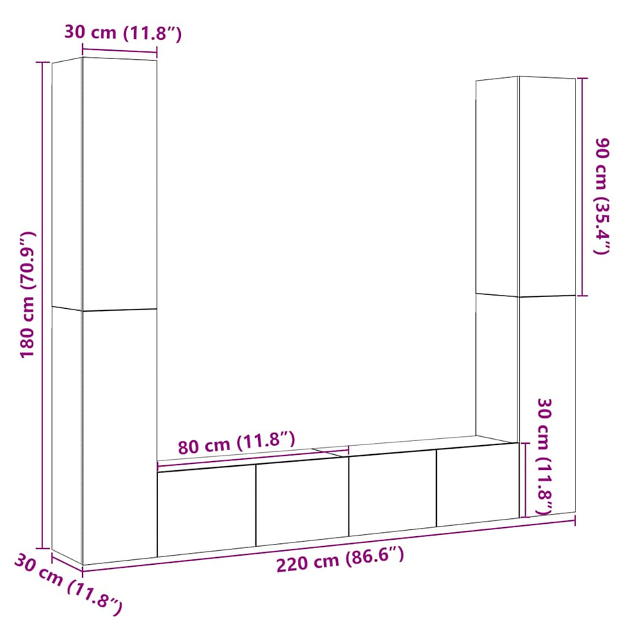 Tv-wandkasten 6 st bewerkt hout artisanaal eikenkleurig