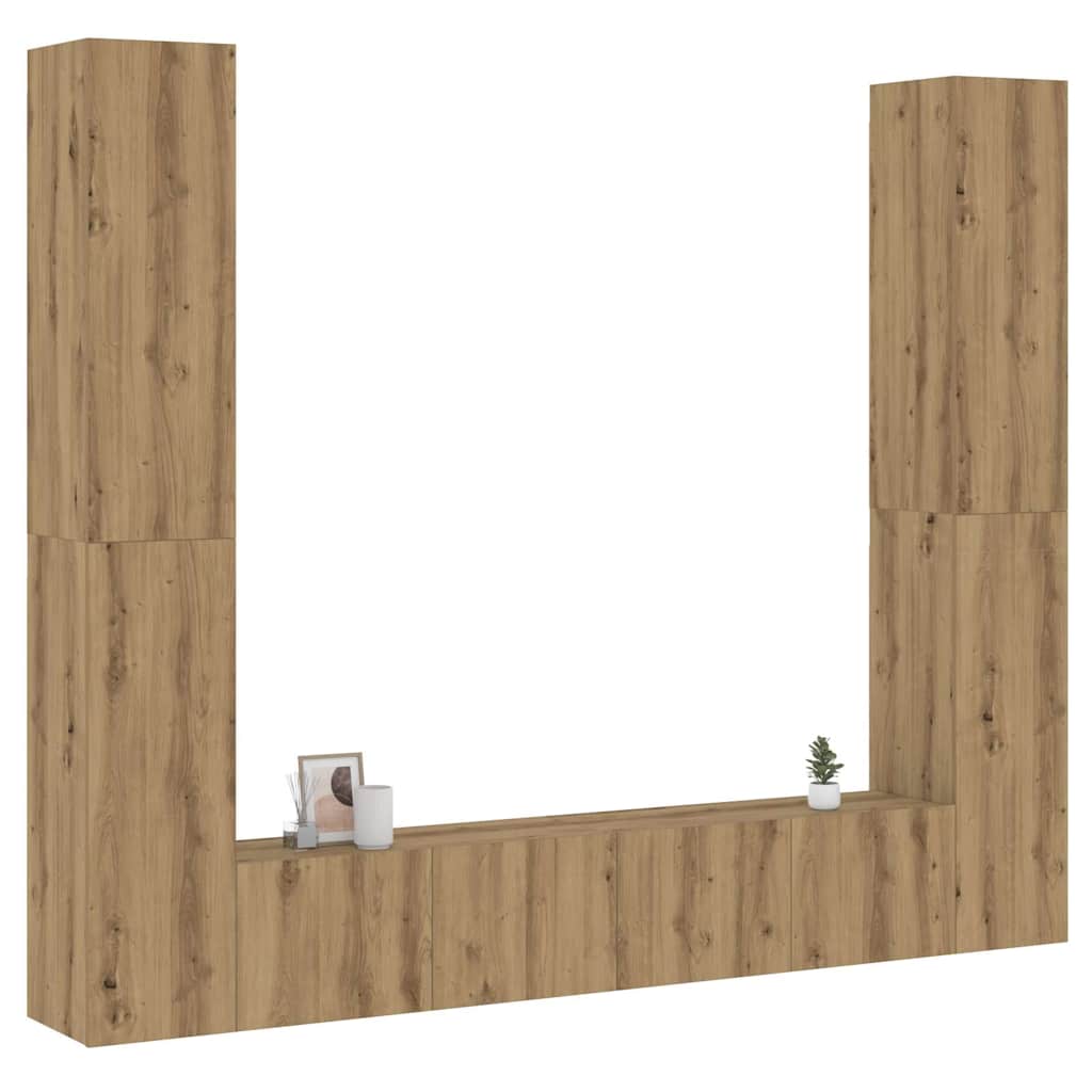 Tv-wandkasten 6 st bewerkt hout artisanaal eikenkleurig