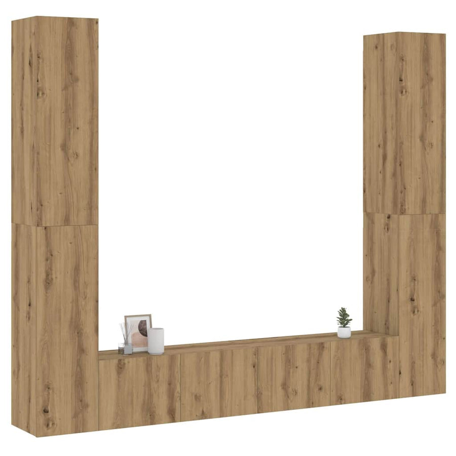 Tv-wandkasten 6 st bewerkt hout artisanaal eikenkleurig