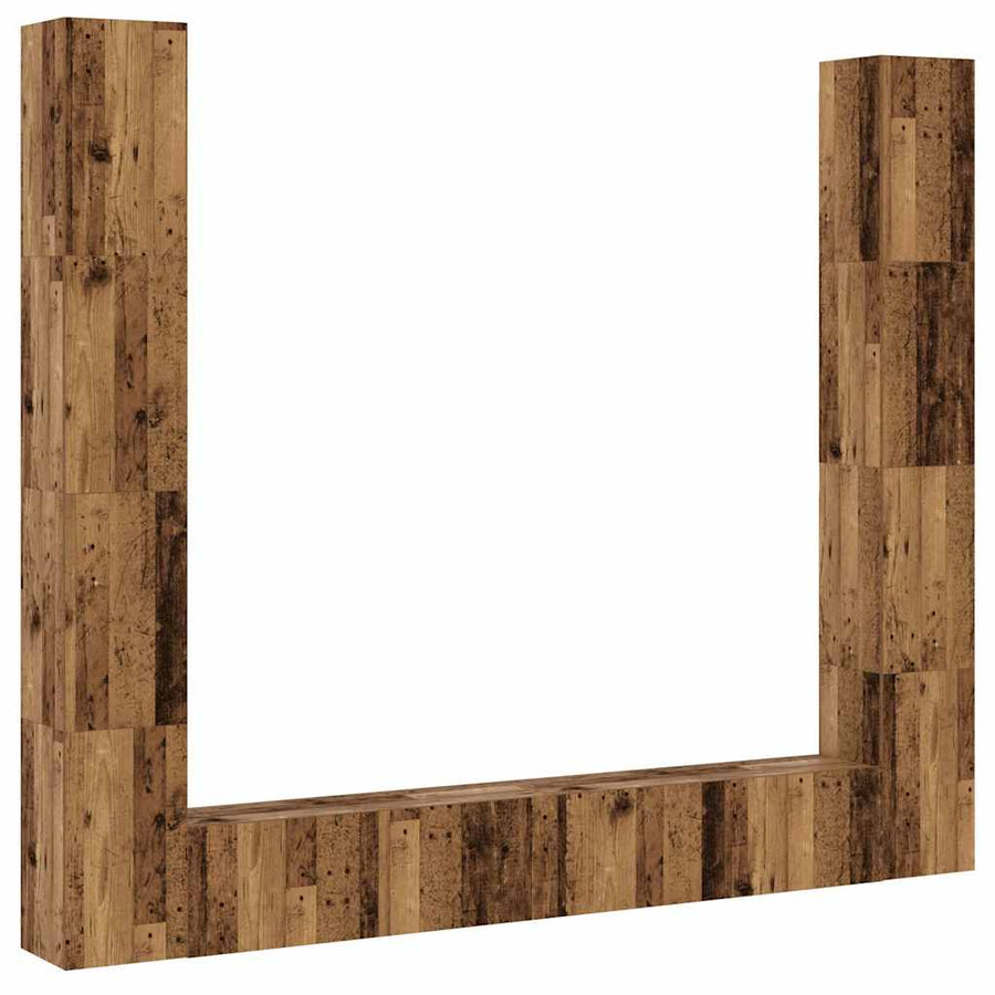 Tv-wandkasten 6 st bewerkt hout oud houtkleurig