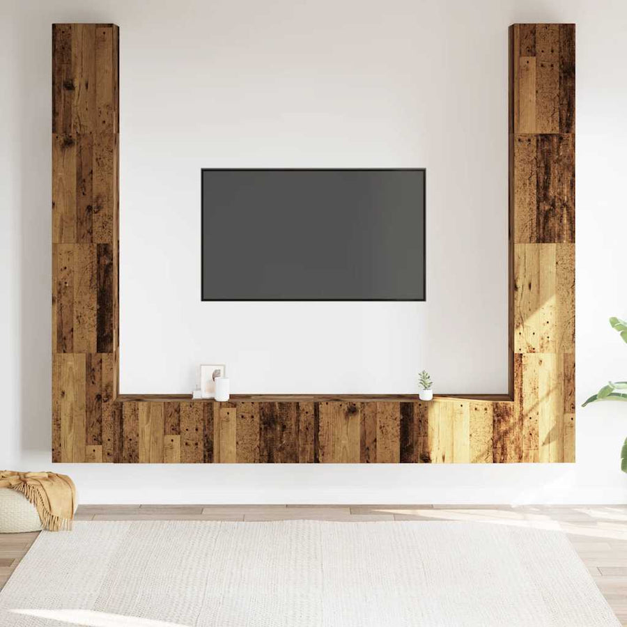 Tv-wandkasten 6 st bewerkt hout oud houtkleurig