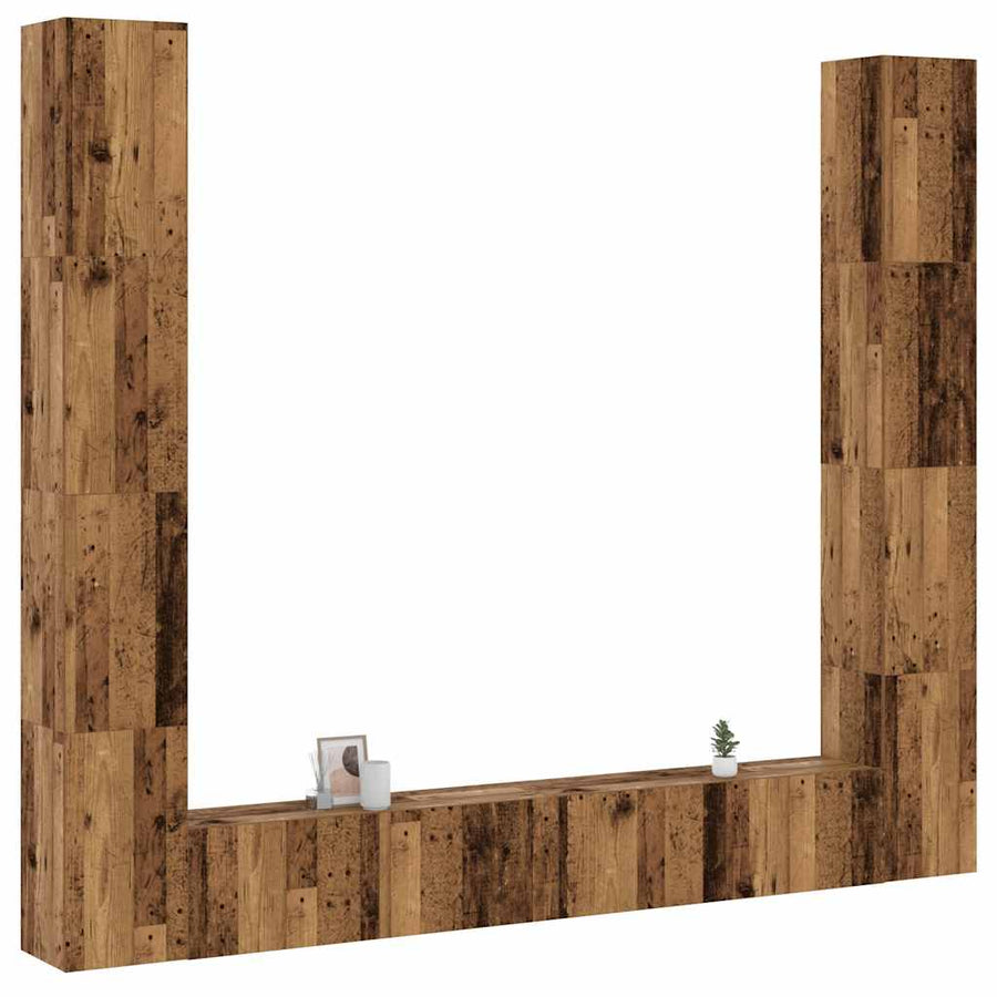 Tv-wandkasten 6 st bewerkt hout oud houtkleurig
