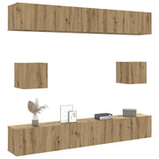 Tv-meubelset wandmontage 6-delig bewerkt hout artisanaal eiken