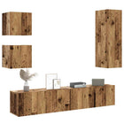 Tv-meubelset wandmontage bewerkt hout oud houtkleurig