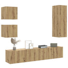 Tv-meubelset wandmontage 5-delig bewerkt hout eikenlook