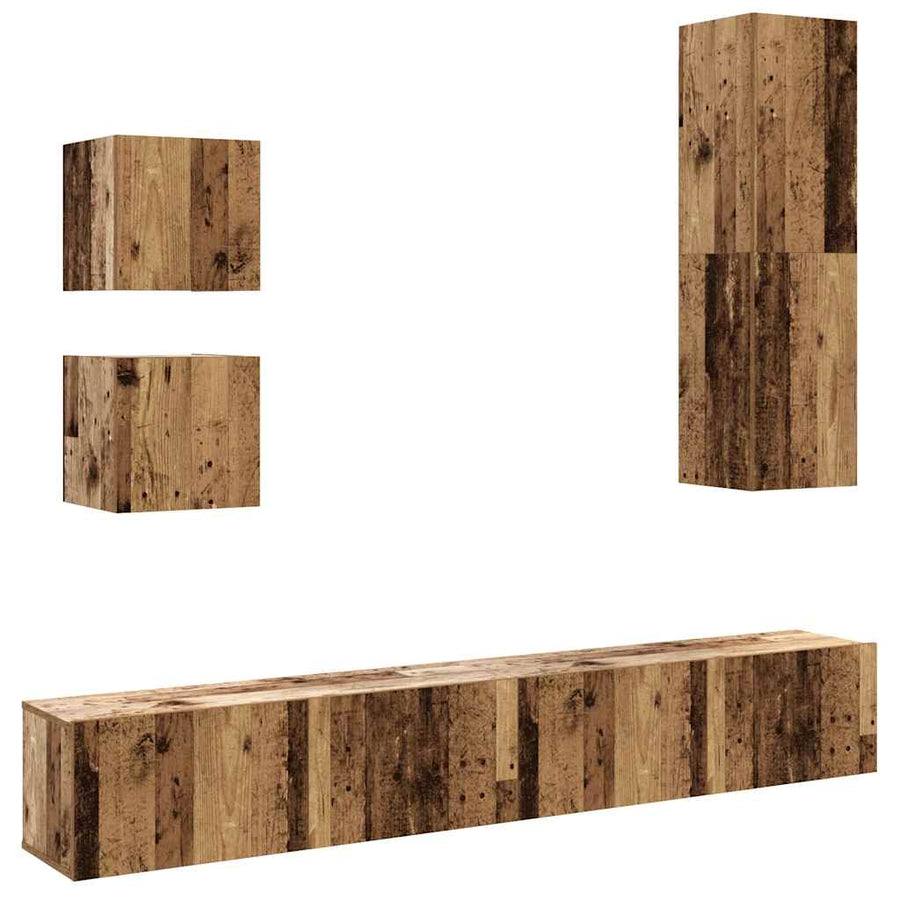 5-delig Tv-meubelset wandmontage bewerkt hout oud houtkleurig
