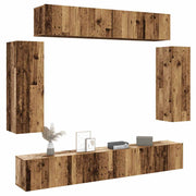 Tv-meubelset wandmontage 6-delig bewerkt hout oud houtkleurig