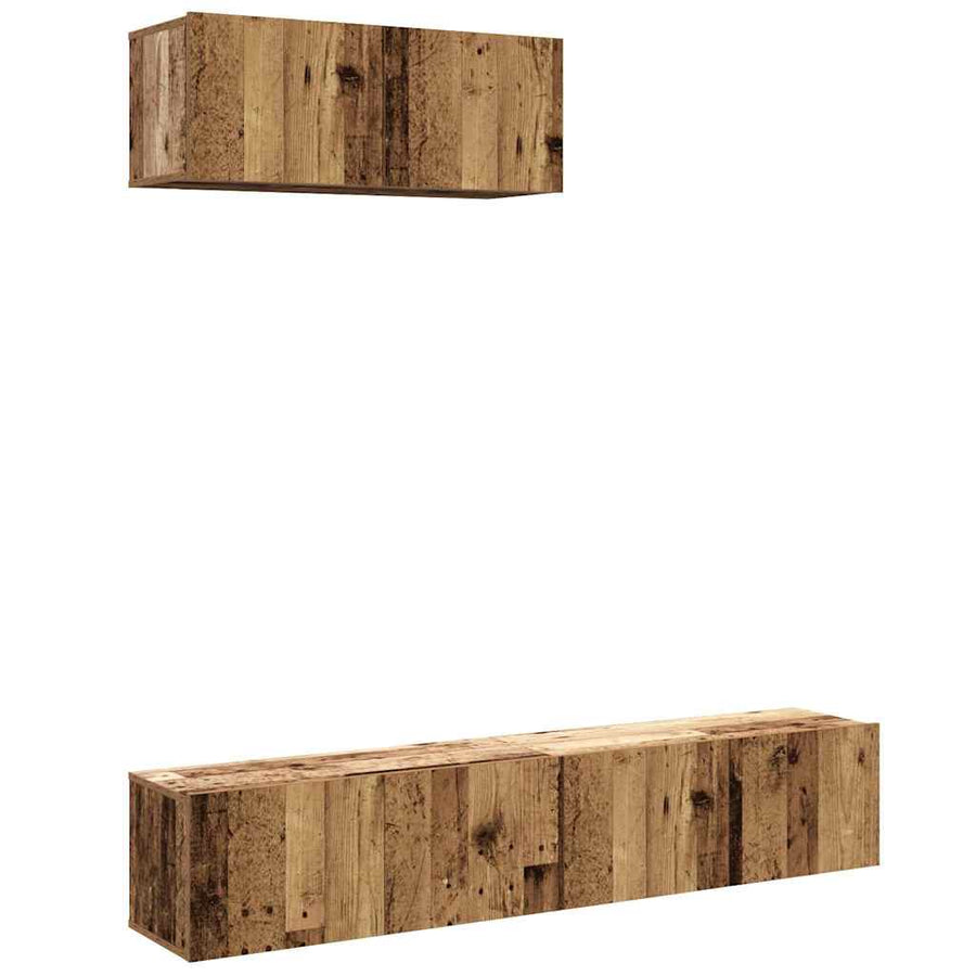 3-delig Tv-meubelset wandmontage bewerkt hout oud houtkleurig