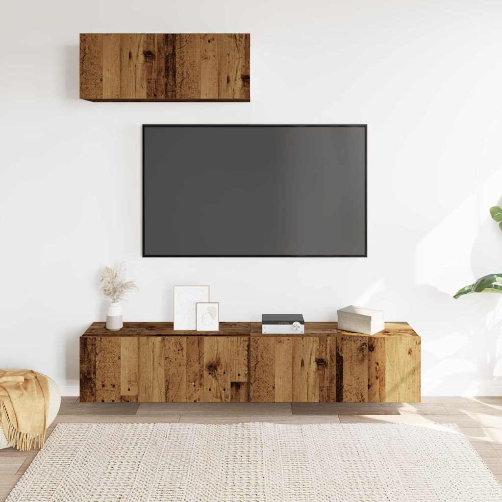 3-delig Tv-meubelset wandmontage bewerkt hout oud houtkleurig