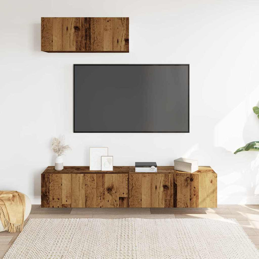 3-delig Tv-meubelset wandmontage bewerkt hout oud houtkleurig