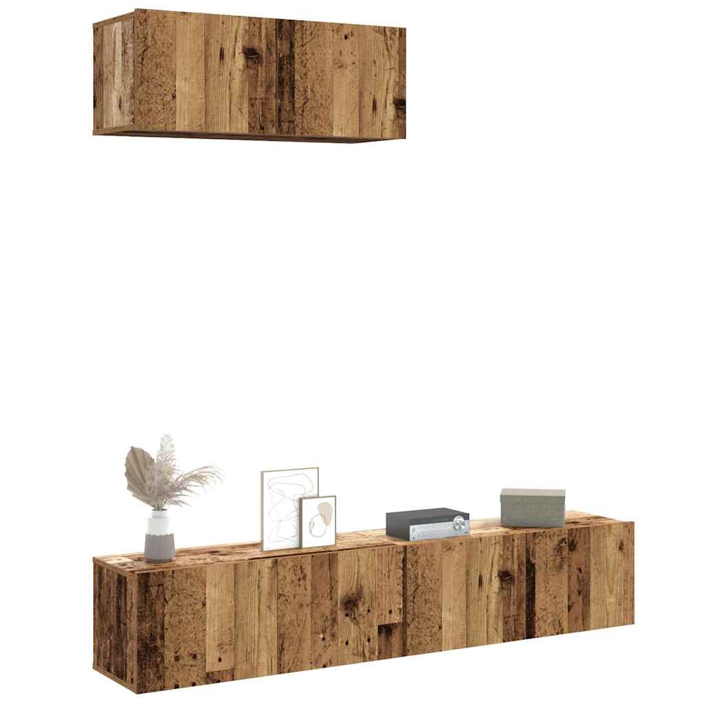 3-delig Tv-meubelset wandmontage bewerkt hout oud houtkleurig