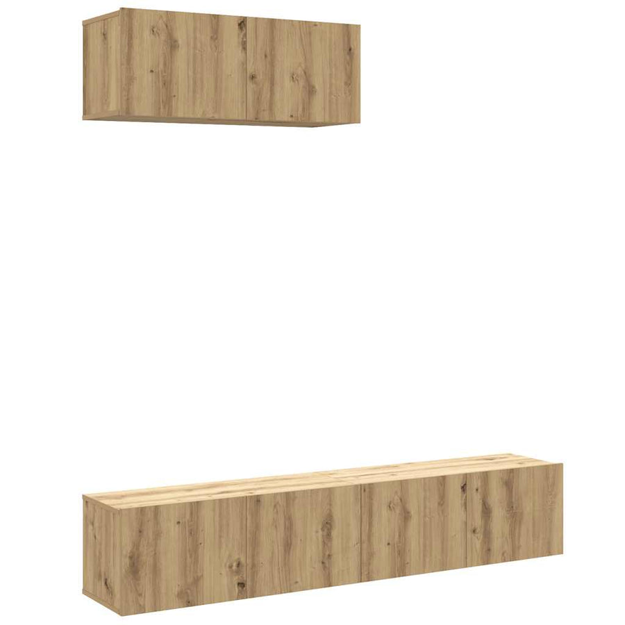 3-delig Tv-meubelset wandmontage bewerkt hout artisanaal eiken