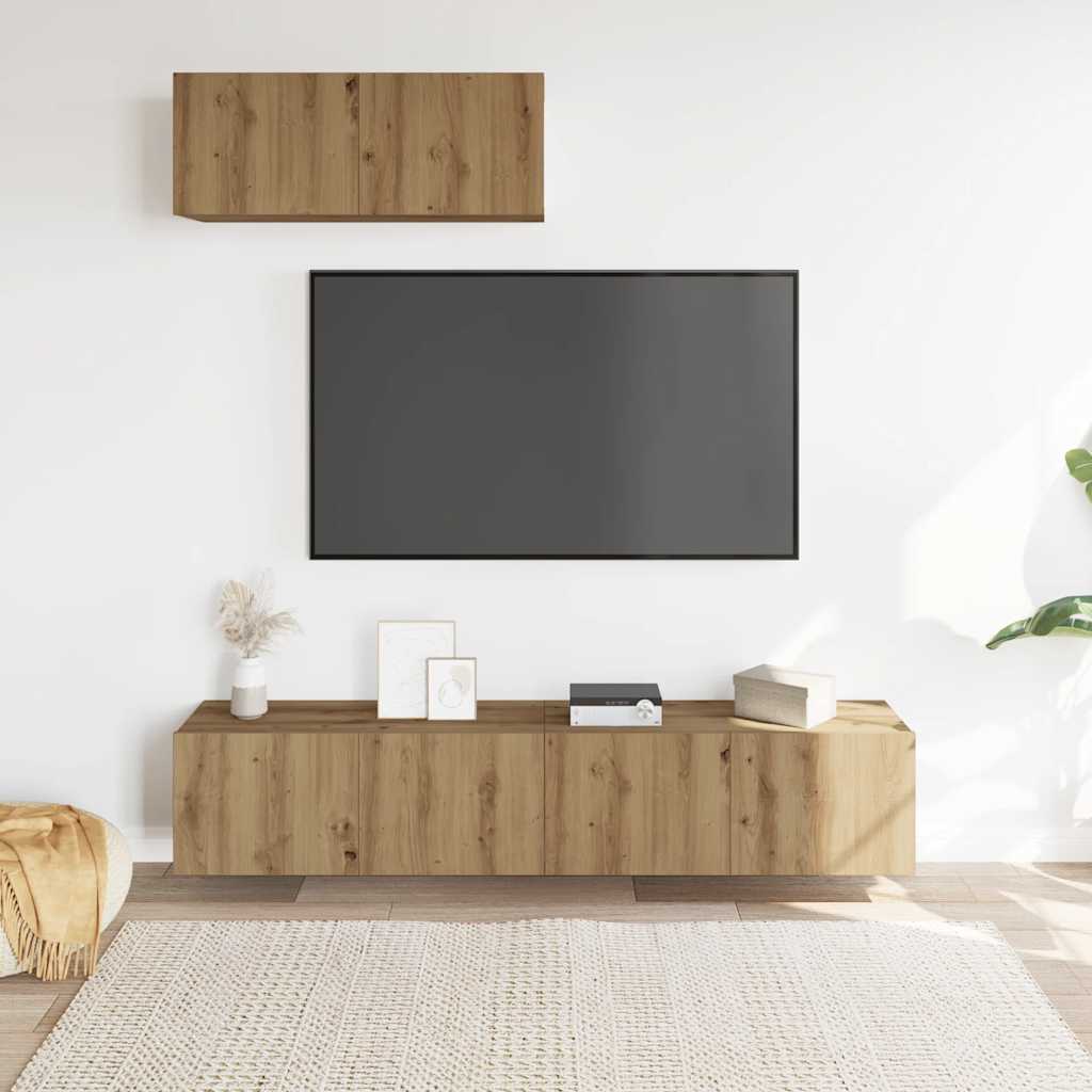 3-delig Tv-meubelset wandmontage bewerkt hout artisanaal eiken