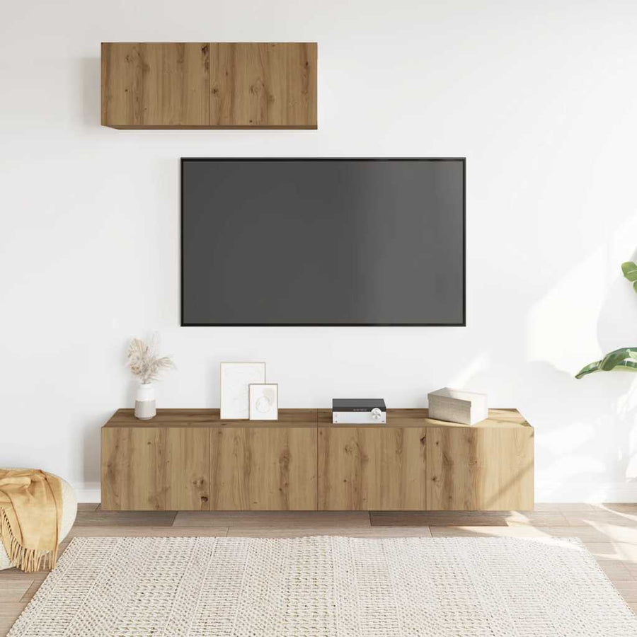 3-delig Tv-meubelset wandmontage bewerkt hout artisanaal eiken