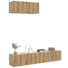 Tv-meubelset wandmontage 3 delen bewerkt hout artisanaal eiken