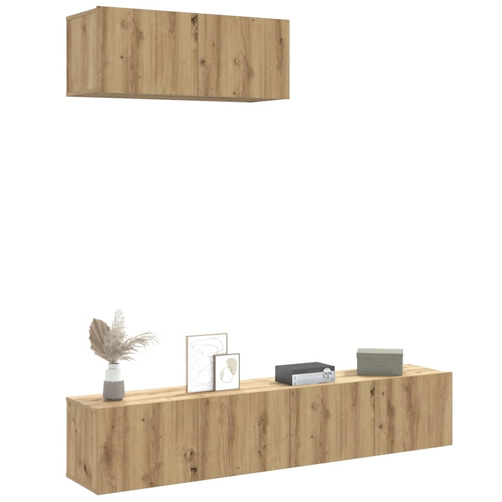 3-delig Tv-meubelset wandmontage bewerkt hout artisanaal eiken