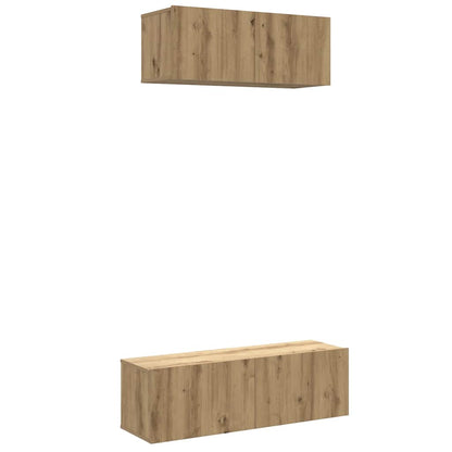 2-delig Tv-meubelset wandmontage bewerkt hout artisanaal eiken