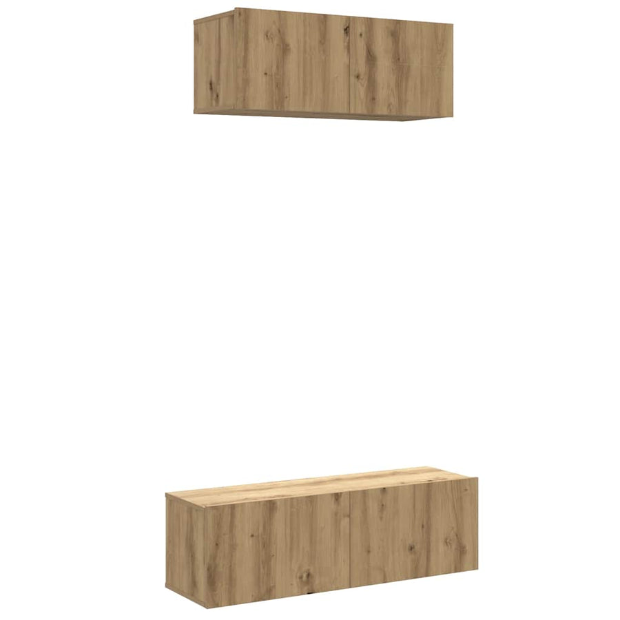 2-delig Tv-meubelset wandmontage bewerkt hout artisanaal eiken